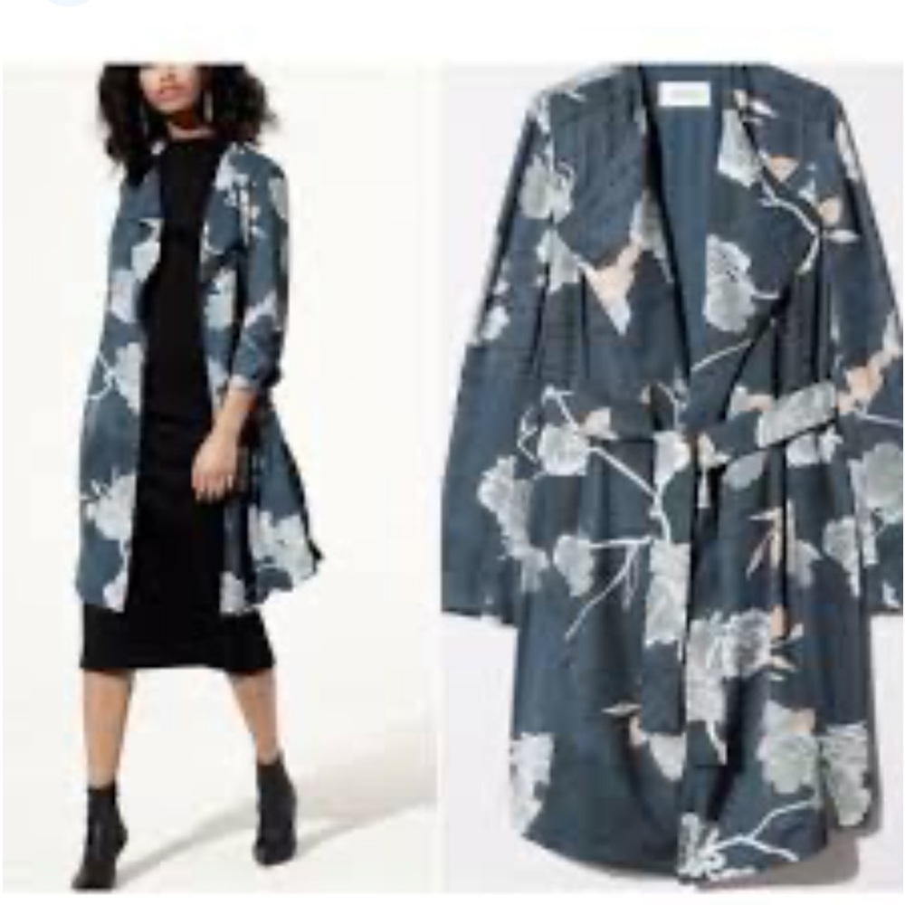 Babaton Quincy teal blue floral jacket size small business casual office